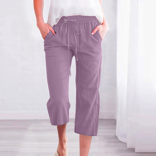 【Coton et Lin】Pantalons Casual Unicolores