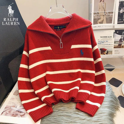 RL – Pull à Rayures avec Zip Quart