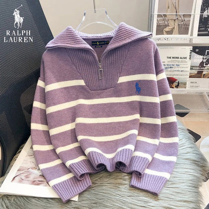RL – Pull à Rayures avec Zip Quart
