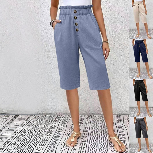【Coton et Lin】Pantalons Casual à Couleur Unie