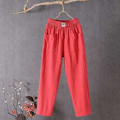 【Coton et Lin】Pantalons Casual de Couleur Unie
