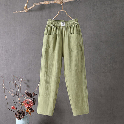 【Coton et Lin】Pantalons Casual de Couleur Unie
