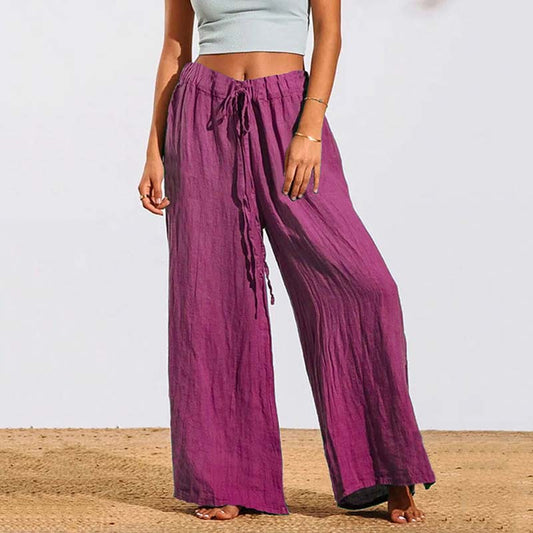 【Coton et Lin】Pantalons Décontractés à Jambes Amples