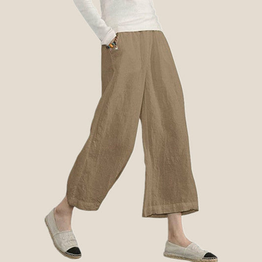 【Coton Et Lin】Pantalons Casual En Couleur Unie Avec Jambes Larges