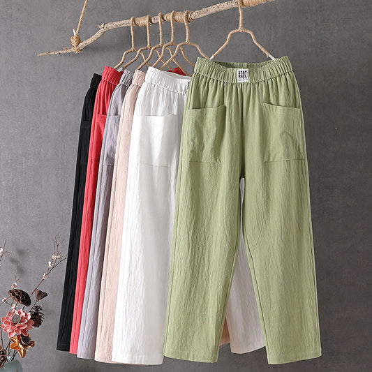 【Coton et Lin】Pantalons Casual de Couleur Unie