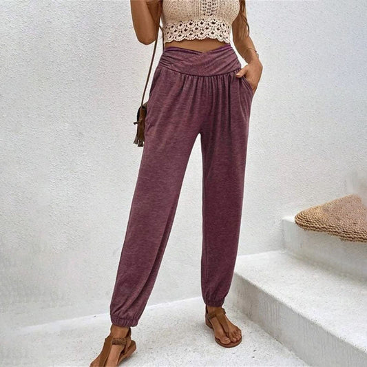 Pantalons Casual à Couleur Unie