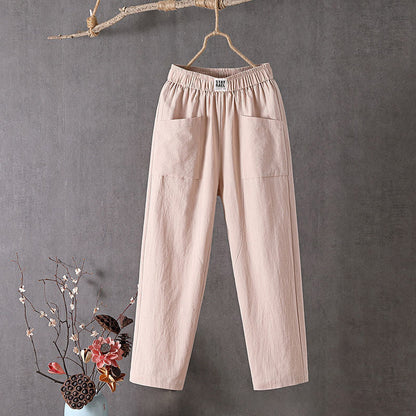 【Coton et Lin】Pantalons Casual de Couleur Unie