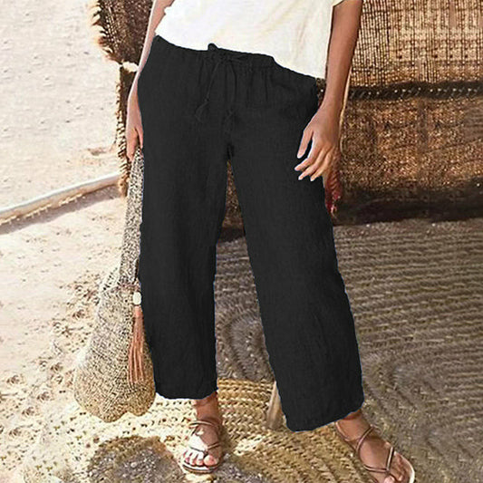 Pantalons Droits En Couleur Unie