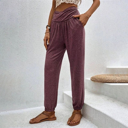 Pantalons Casual à Couleur Unie