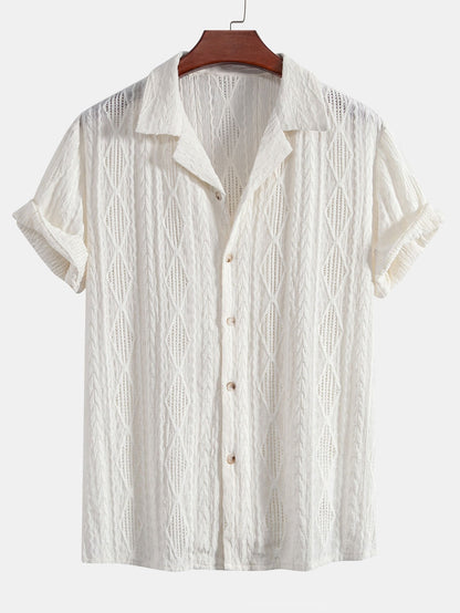 Chemise Cubane Jacquard Géométrique & Pantalons en Lin à Jambe Droite